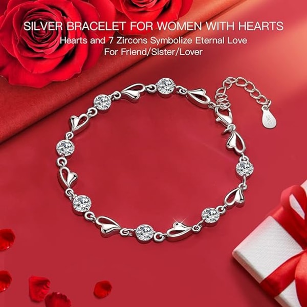 Sølv armbånd for kvinner, 925 sterling sølv hjerte armbånd