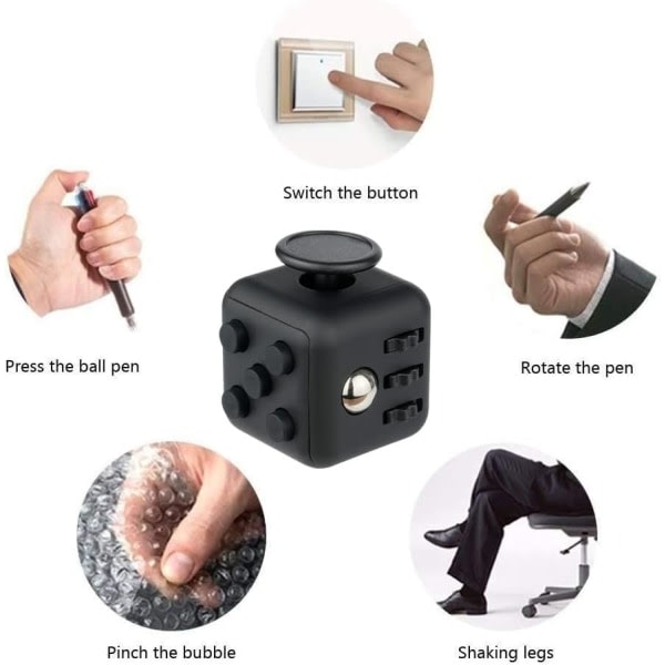 Fidget Toy Cube Toy Sensorisk leksak Stressleksak Ångestlindring Toy Killing Time Fingerleksak för kontor Klassrumsleksakspresent - svart