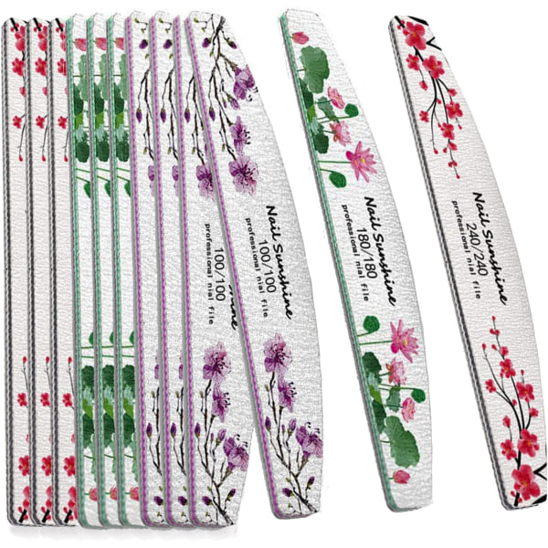 12 stycken set, Half Moon Nail Buffer Files, Dubbelsidiga Emery Boards för naglar 100 180 240 Grit Professionell manikyrverktyg