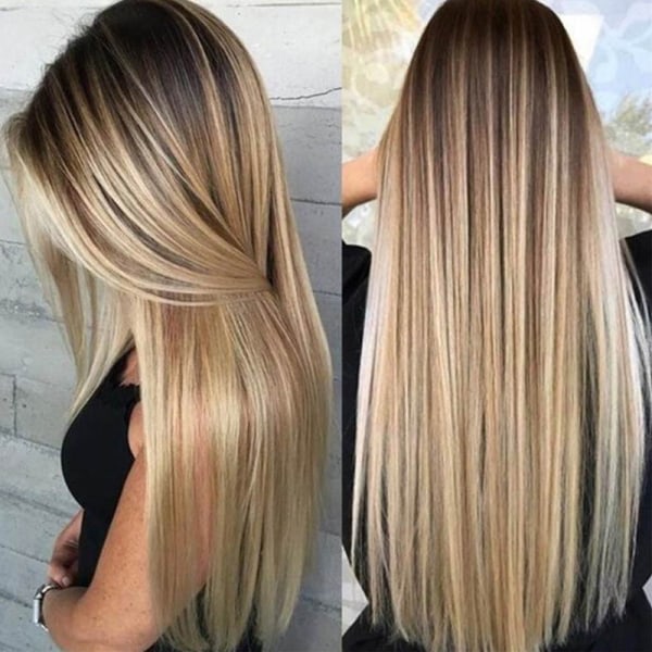 Kvinner lang rak peruk med hår Net Blont syntetisk hår peruker