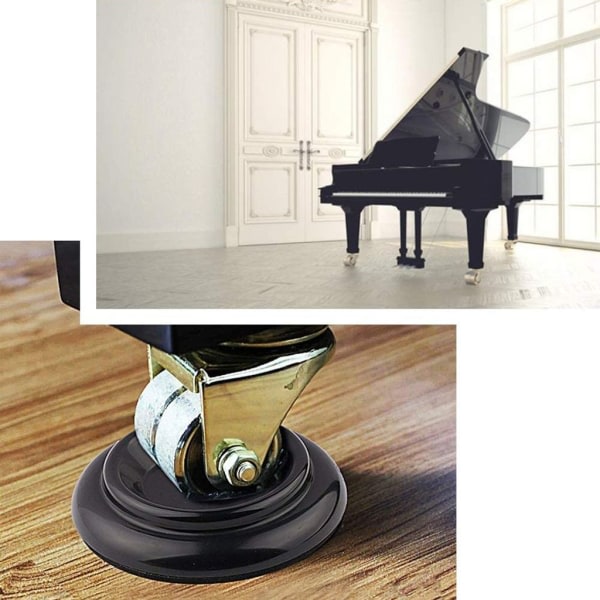 4 stk hardtre Piano Coaster Set med skum støtfanger Piano hjul Solide hjul for Piano ABS Møbel Fotskydd Svart