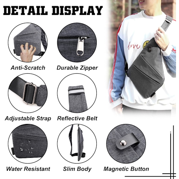 Stöldskyddad Crossbody-väska för Kvinnor Personlig Flex Reseväska Stöldskyddad Cross Body-väska Snedsydd Bröstväska för Män (YD)