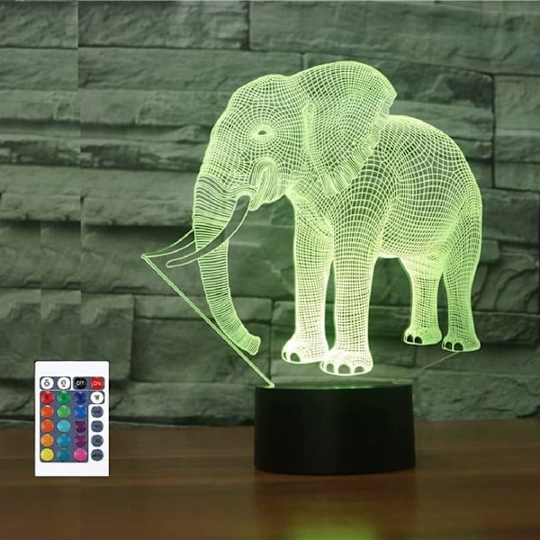 WJ 3D Elefant Fjernbetjening 16 Farve Natlys Illusion Akryl LED Bordlampe Sengelampe Børn Soveværelse Skrivebordsdekor Fødselsdag Julegave Legetøj