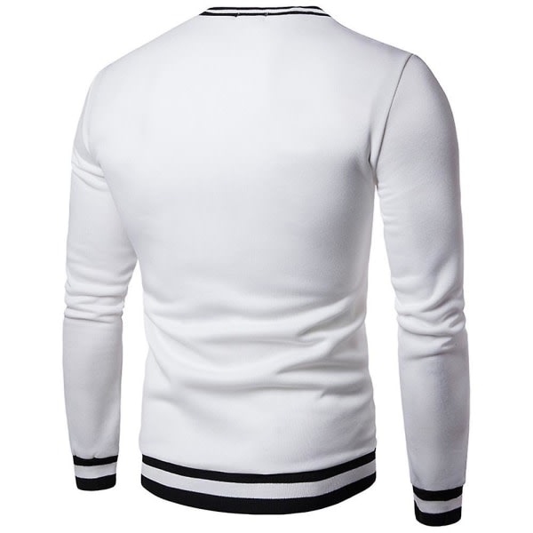 Herretrøjer V-hals Langærmet Colorblock Pullover Casual Sweatshirt Hvid 2XL