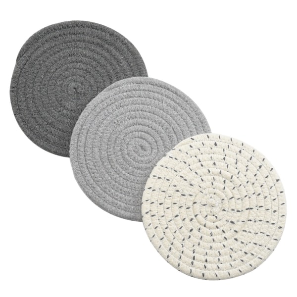Set Set 100 % ren bomullshållare ( set med 3) varma mattor, skedstöd för matlagning och bakning med halkaisija 7 tum (grå )