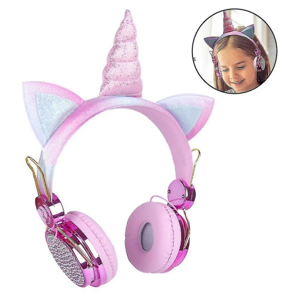 Trådlösa barnhörlurar Unicorn-hörlurar med justerbart pannband (roséguld)