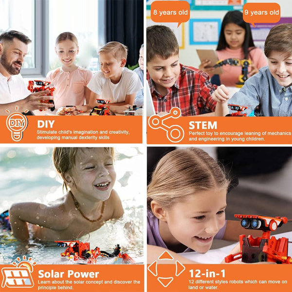 Solar Robot Byggsats Barn Stam Experiment 190 delar Byggleksaker Presenter 12-i-1 Solenergi Science Kits Pojkar Ålder 8+...