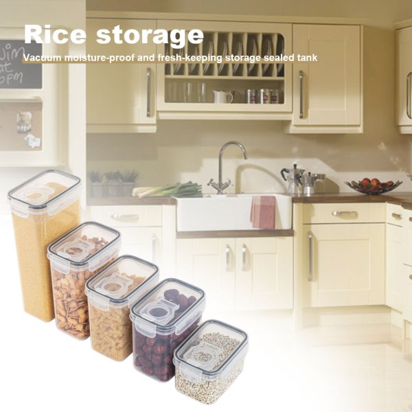 Transparent rektangulär rishink förseglad dammtät spannmålslagringstank for køkken 0,8L