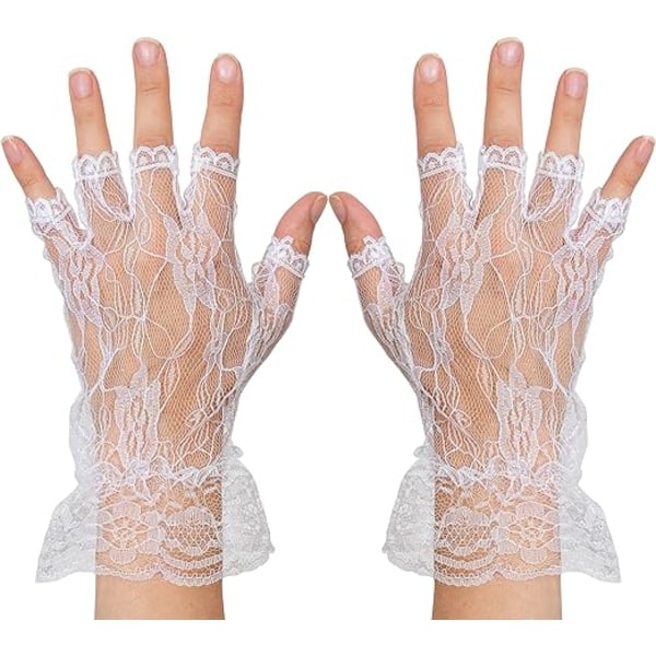 Fingerlösa spetsar vita handskar - dam och flickor volang spets Fing