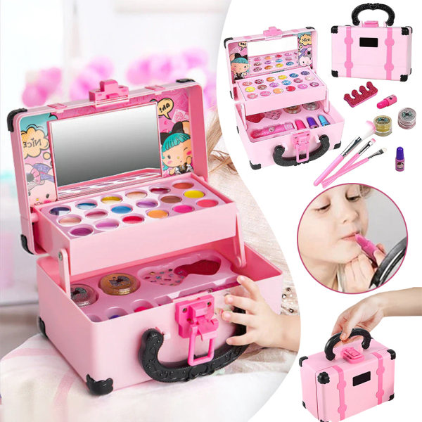 Barntvättbar Makeup Beauty Kit Intressant tidig pedagogisk leksak Nyhet Nyårspresent Rosa Svart