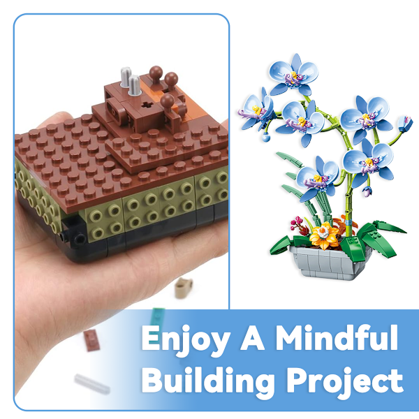 Orkidé Blomster Byggklossar Bonsai Träd Kreativt Projekt för Vuxna