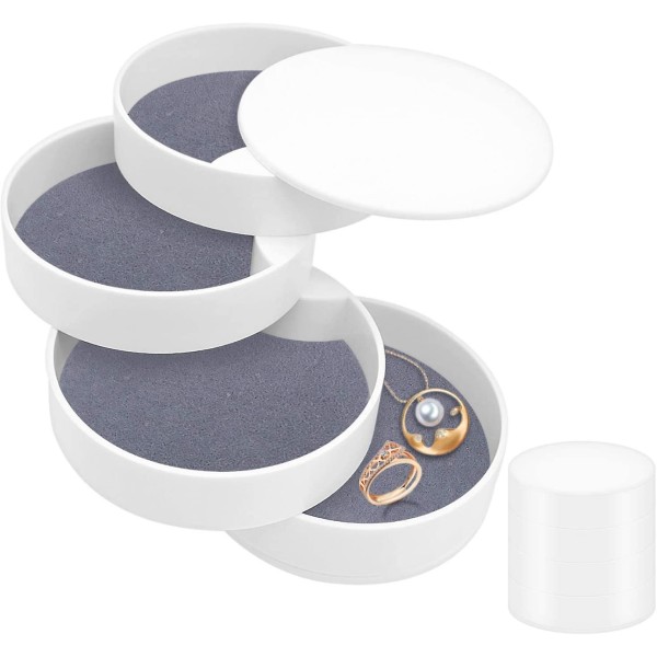 White Round Tower Smykker Organizer Box,Smykkeopbevaringsboks 360roterende,? Nem opbevaring af ringe øreringe halskæde armbånd