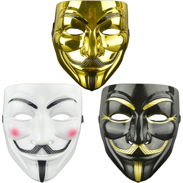 DWTECH 3-Pack V til Vendetta Mask Voksne/Børn Guw Fawkes Mask Anonym Mask