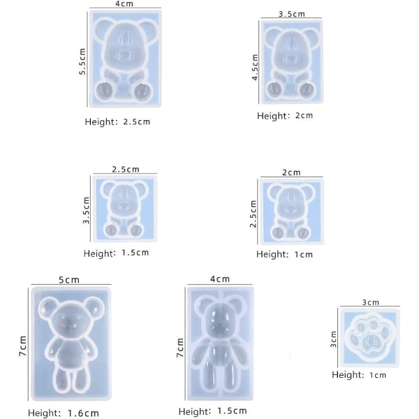 CDQ 7 st Teddy Bear Resin Mould Kristall Epoxi Mould DIY Craft