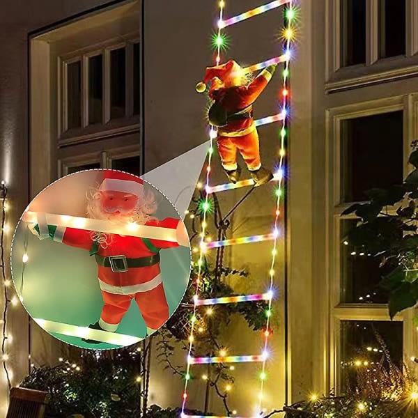 Kiipeävä Joulupukki tikkailla valoilla 5 jalkaa LED USB-kaukosäädin Santa 150cm