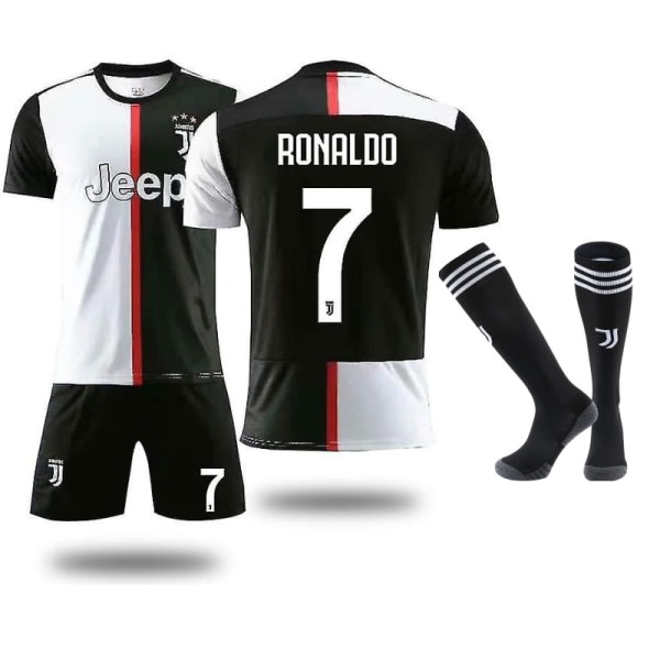 No.7 Ronaldo fodboldtrøje til børn, kort sæt med strømpe 24#