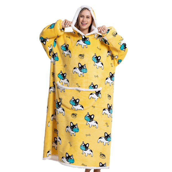 (c)Storlek Hoodie Sweatshirt Dam Vinter Hoodies Fleece Jätte TV Filt Med Ärmar Corgi