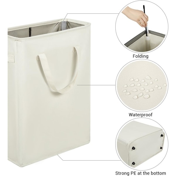 Ultratunn tvättkorg med handtag, hopfällbar korg för tunna smutsiga kläder, smal påse, hopfällbar trasa, 45 l (53,34 cm, beige)