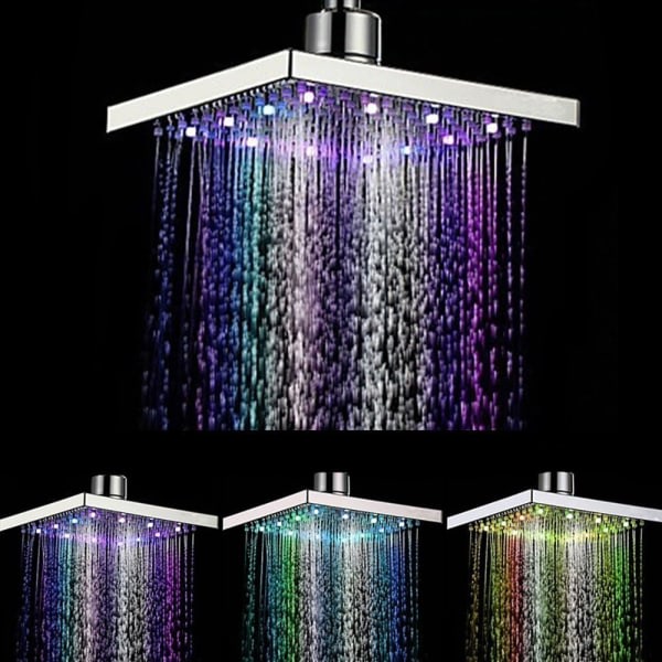 Firkantet LED brusehoved med 7 farver, der ændrer vandgennemstrømningen