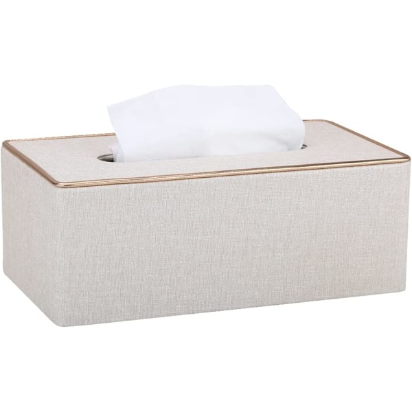 Tissue Box Cover PU læder rektangel Tissue Box Holder til hjemmet eller kontoret (perlehvid)