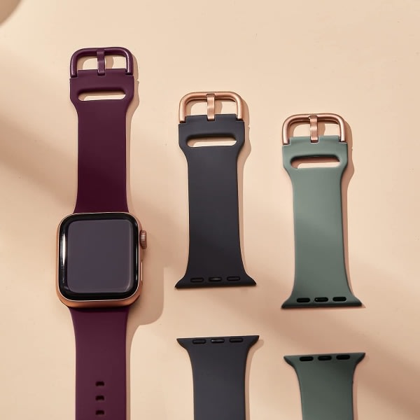 3-pack kompatibel med Apple Watch Band 41 mm 40 mm 38 mm mjuk silikon Sportarmband Klassiskt spänne Ersättningsrem för Iwatch Series Watch 7 6