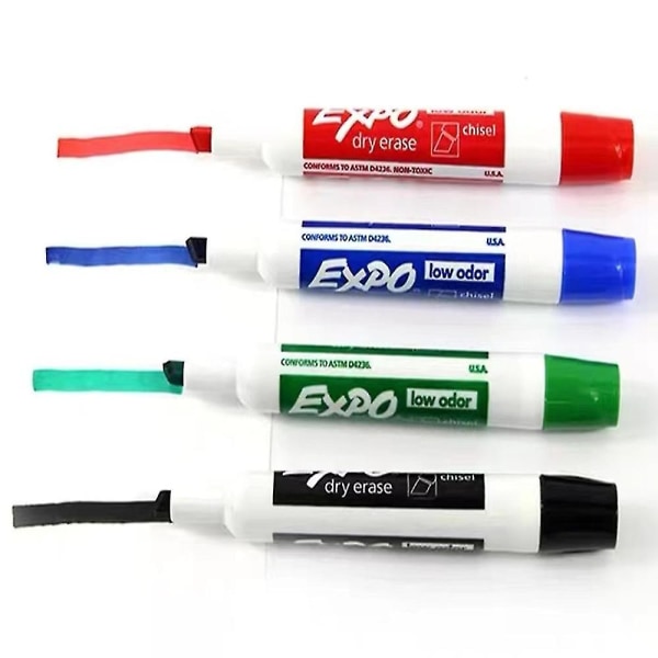 Expo Low-odor Chisel Point Dry Erase Marker Set, Designet til Whiteboards, Glas og de Fleste Ikke-porøse Overflader, 4 Farvemarkører