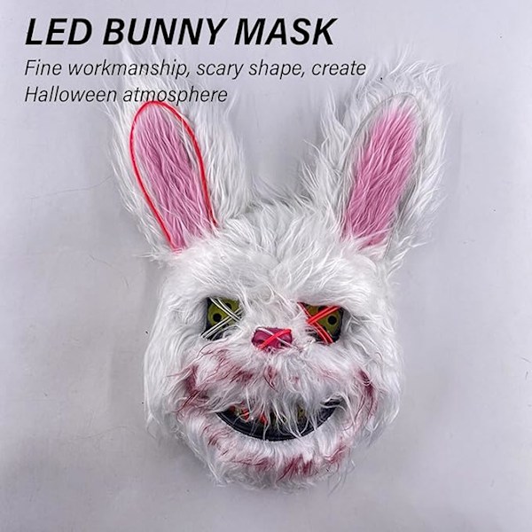 Halloween Skummel Maske LED Opplyst Pluss Blodig Kanin Kaninmaske Skummel Glødende Ondt Dyrehodemaske LED Maske B