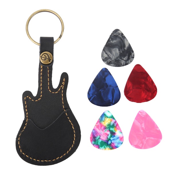 Läder Guitar Pick Bag med Pick Tillbehör - Svart