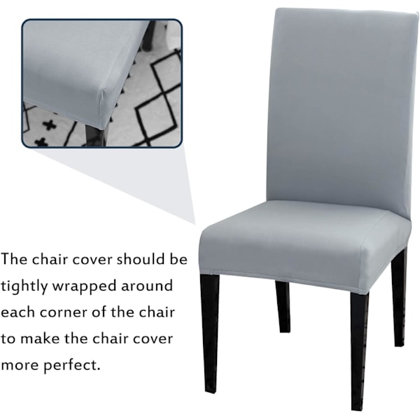 Spisestuestoltrekk Sett med 4 eller 6, Stretch Avtakbart Vaskbart Spisestuestolbeskyttelse Dekorasjon Slipcover Setetrekk for Hotell Lys Grå light Grey 4pcs
