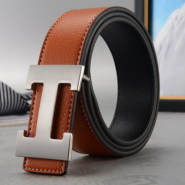 Belte Herre Casual Trendy Allsidig Mellomaldrende Personer Ungdom Buksebelte Gulbrun gullspenne Yellowish brown gold buckle 115cm