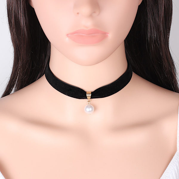 Sort Klassisk Fløjls Choker Halskæde Stræk Gotisk Choker med Perle Vedhæng til Kvinder og Pige