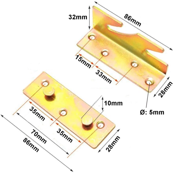 Raskaat sänkykiskot Kiinnityskannattimet Metallikiinnikkeiden Liittimet Sängynrunkoprojektiin Keltainen kromi 4 kappaleen pakkaus