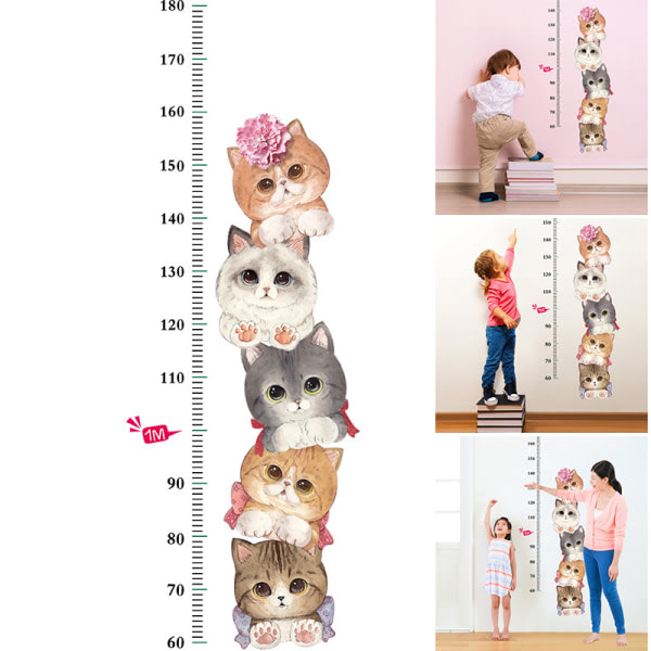 Højmått PVC-vejgdekaler med sødt kattemønster Højdmätlinjal for barn Dekorativ rekvisita Heminredning i soveværelset