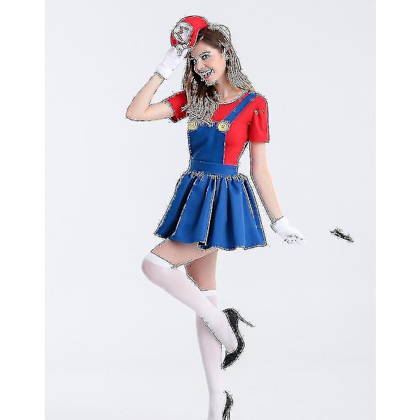 Vuxna Män Kvinnor Super Mario Luigi Bros Fancy Dress Dam Klänning Halloween Kostym Red