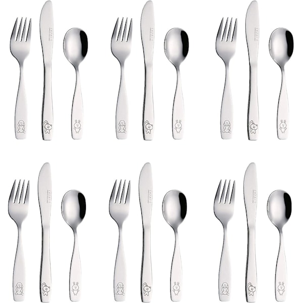 Exzact Barnbestick Set 18 delar Rostfritt Stål Barnbestick/Småbarnsbestick/Bestick - 6 x Gafflar, 6 x Säkra Knivar, 6 x Skedar