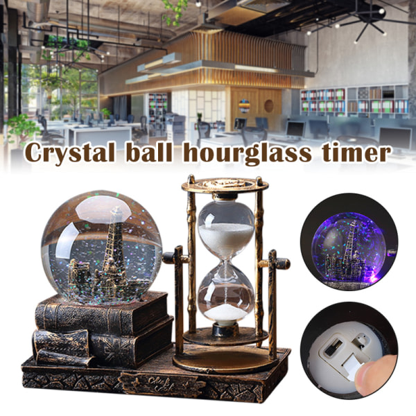 2 i 1 retro kristallkula timglastimer med ljus musikdekoration för skrivbordsskåp Vardagsrum Hem