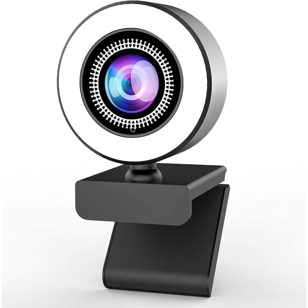 Webkamera med mikrofon for PC og lysring, HD webkamera med stativ