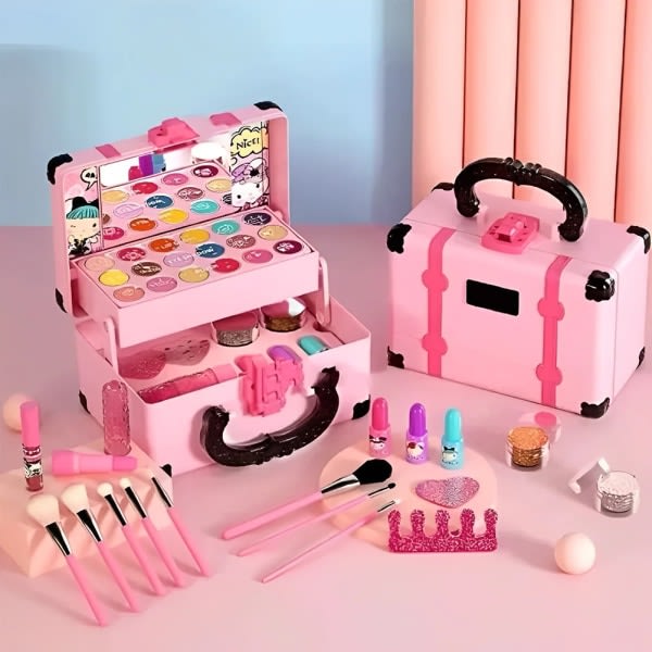Barntvättbar Makeup Beauty Kit Intressant tidig pædagogisk leksak Nyhet Nyårspresent Rosa Svart
