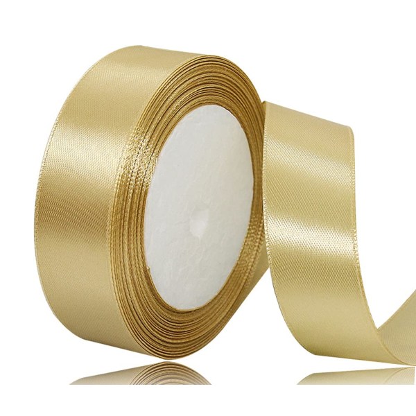 Guld satinbånd 25 mm, 23 meter ensfarvet stofbånd til håndværk, gaveindpakning, balloner, hårsløjfer og kagedekoration