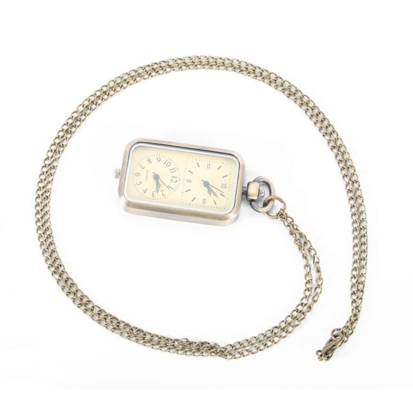 Vintage Quartz Steampunk klocka Double Dual Time Zone Movement Necklace Chain Watch