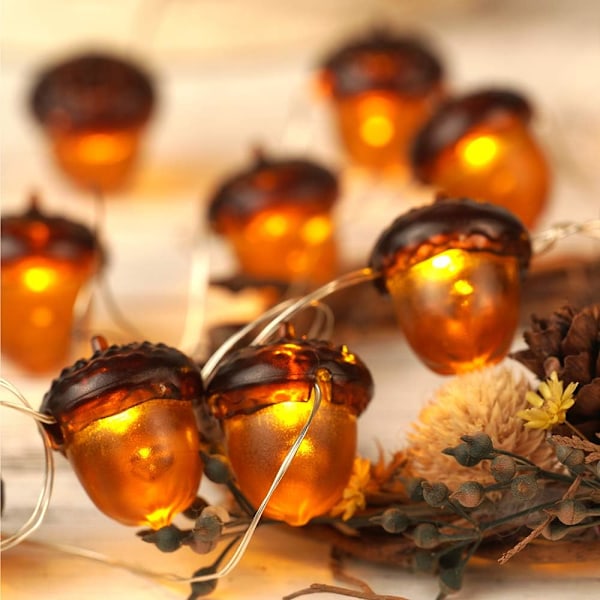 3D Acorn Fall Decor Harvest String Lights Battery Powered with Remote and Timer 10ft 30 LEDs Thanksgiving Decorations Lights