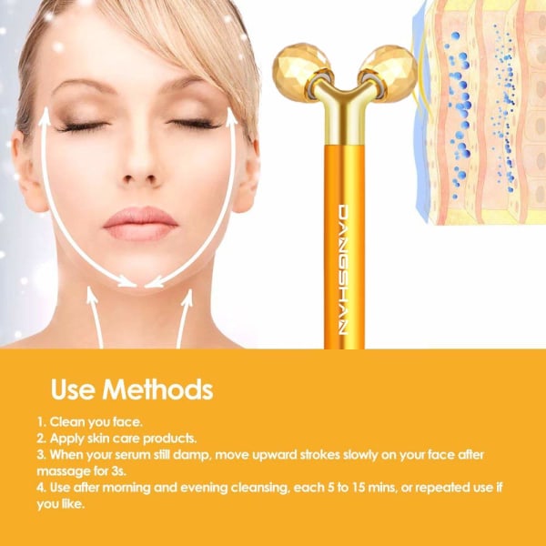 2-i-1 Beauty Bar 24K Golden Face Massager, T Shape och 3D Roller Facial Massager Hudvårdsverktyg