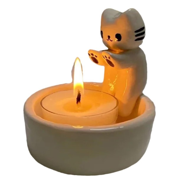 Cartoon Cats Ljushållare Høy temperatur Beständighet Återanvändbar skrivbordsljusstake Vit