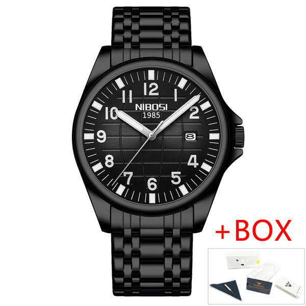 2023 NIBOSI Top Brand Quartz Ur Herre Vandafvisende Sport Militær Armbåndsur Herre Business Rustfrit Stål Mand Ur Reloj Hombre Black