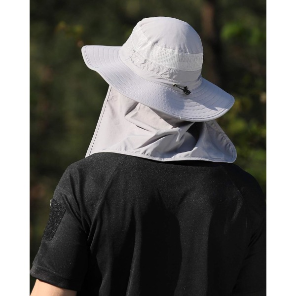 Cap fiskehatt,UPF 50+ solbeskyttelse Cap Avtagbar hals- og cover for man women (ljusgrå)