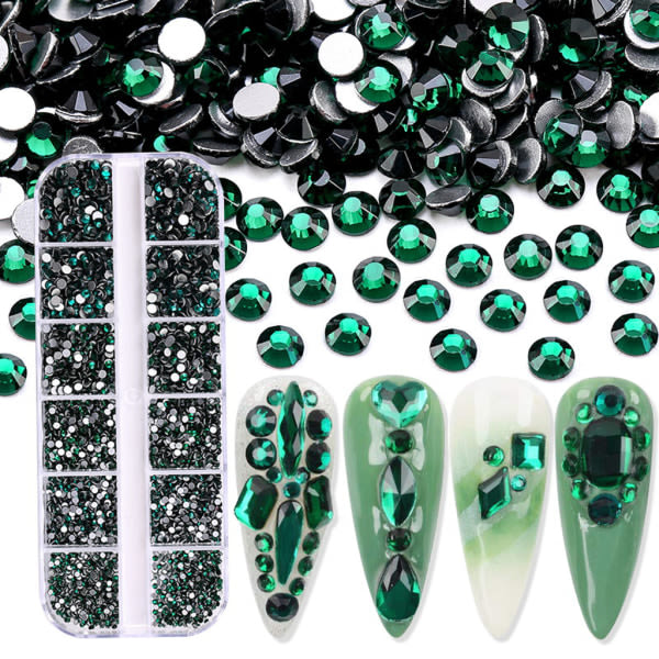 3600 st Nail Art for Rhinestone AB Rhinestones Beads Nail Gems Rundformade Flatback Gems Stones Dubbar 6 størrelser med æske Mörkblå