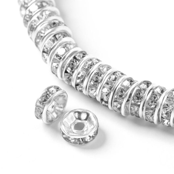 100 st 8 mm Rondelle-pärlor Strasskristall Løs runda distanspärlor for armbånd Halsband Smyckenstillverkningsdekorationer (sølv)