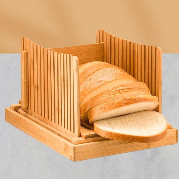 Vikbara brödskärare av bambu Snabbskärningsguide for rostat bröd Kökstillbehör B