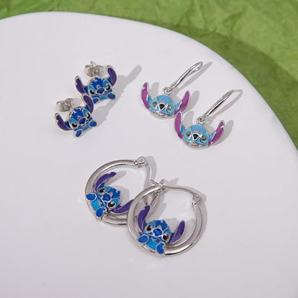Stitch Örhängen 3-delat set, söta tecknade örhängen, hypoallergena örhängen Present för kvinnor och flickor