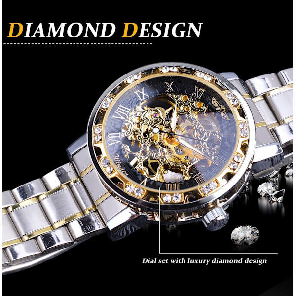 Klocka Mekanisk Hollow Formell Klänning Klocka Vatten Diamant Manuell Mekanisk Klocka Herrmode B